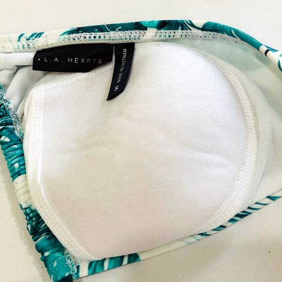 L.A. Hearts Green Black Leaf Bathing Suit String Bikini Top Small - Picture 4 of 6